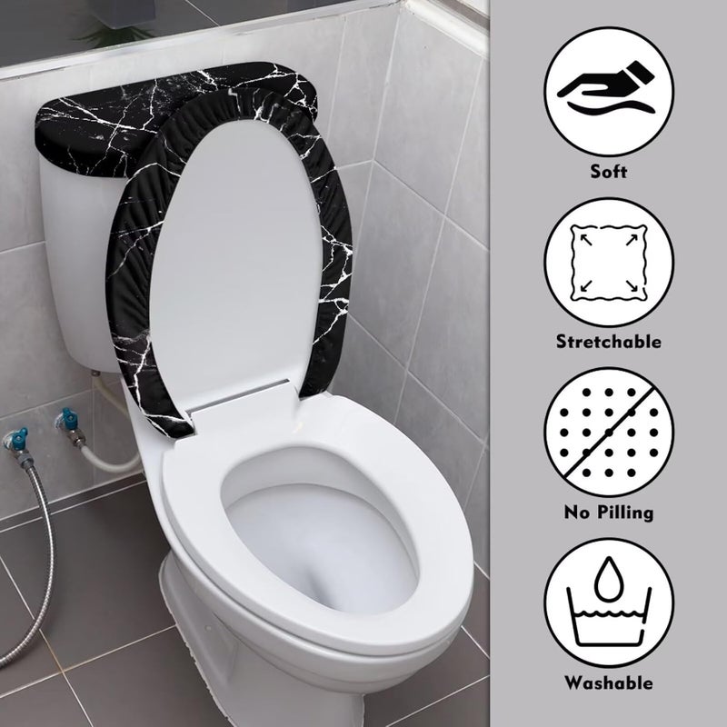 Darisoco Black Marble Design Toilet Lid Dust Cover & Toilet Tank Lid Cover for Bathroom Machine Washable Anti-dust with Elastic Edge - Image 3